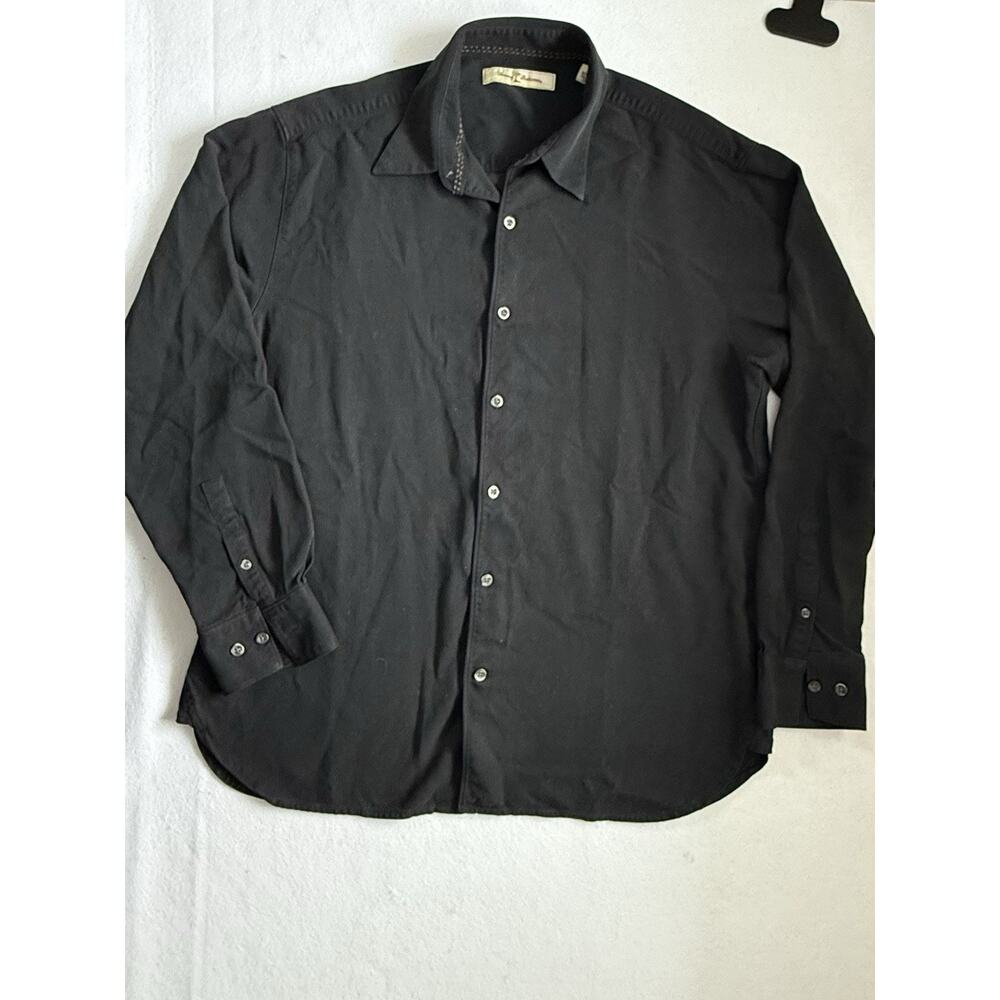 Tommy Bahama mens shirt black heavy silk Large EUC